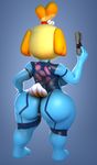  3d animal_crossing anthro big_butt breasts butt canine cgi clothed clothing digital_media_(artwork) dog donan endless female gun huge_butt isabelle_(animal_crossing) mammal metroid nintendo ranged_weapon shih_tzu simple_background solo thick_thighs video_games weapon wide_hips zero_suit 