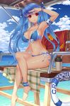  :o ahoge anklet arm_up armband armpits barefoot bikini blue_hair breasts choker cloud crossed_legs day earrings feet front-tie_bikini front-tie_top full_body hair_ribbon innertube jewelry large_breasts lifeguard lifeguard_chair loneteel long_hair luthica_preventer navel red_eyes ribbon shading_eyes shiny shiny_skin side-tie_bikini sitting sky solo strap_gap swimsuit sword_girls tareme twintails very_long_hair watch water whistle wristwatch 