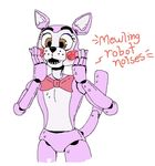  animatronic blush bow_tie brown_eyes cat cindy_(fnac) cute english_text eyelashes fangs feline five_nights_at_candy&#039;s fur ghost_(artist) machine mammal pink_fur robot solo text 