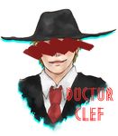  alto_clef blonde_hair censored character_name hat highres identity_censor male_focus necktie open_mouth scp_foundation seneo simple_background smile solo white_background 