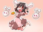  animal_ears black_hair bunny bunny_ears carrot carrot_necklace dress inaba_tewi open_mouth red_eyes shinapuu short_hair smile solo tail touhou 