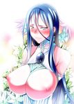  areolae bare_shoulders blue_hair blush breasts breasts_outside dekapoi elbow_gloves embarrassed female flower gloves gradient gradient_background huge_breasts long_hair magical_girl nipple nipples pink_eyes puffy_nipples solo sweatdrop upper_body wings 