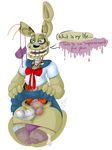  animatronic anthro balls bow bra clothed clothing condom corpse crossdressing death dialogue english_text erection five_nights_at_freddy&#039;s girly half-closed_eyes half-dressed human lagomorph legwear long_ears looking_down machine mammal open_mouth penis purple_guy_(fnaf) rabbit robot shirt skirt skirt_lift smile springtrap_(fnaf) standing stockings teeth text thick_thighs thong underwear uniform unknown_artist video_games wire 