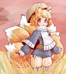  animal_ear_fluff animal_ears bad_id bad_pixiv_id bangs blonde_hair blunt_bangs blunt_ends blush bright_pupils chin_strap done_(donezumi) fox_ears fox_girl fox_tail hat large_tail long_sleeves looking_at_viewer multiple_tails open_mouth original outdoors outstretched_arms outstretched_wrists red_eyes sepia solo stamp standing tail thighhighs turtleneck wheat_field white_pupils zettai_ryouiki zipper zipper_pull_tab 