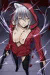 1girl blood breasts cat_ears gradient gradient_background gun hood hoodie large_breasts shuugetsu_karasu solo weapon 