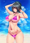  bikini black_hair breasts hat ishimiso_(ishimura) kantai_collection large_breasts red_eyes short_hair solo swimsuit takao_(kantai_collection) 