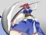  bad_id bad_pixiv_id breasts commentary_request foreshortening highres kamu_jin large_breasts onozuka_komachi perspective red_eyes red_hair scythe short_hair solo touhou two_side_up 
