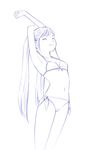  bikini long_hair monochrome navel original sketch solo swimsuit traditional_media twintails very_long_hair yoshitomi_akihito 