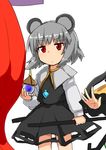  &gt;:( animal_ears bad_id bad_pixiv_id bishamonten's_pagoda blush capelet commentary cowboy_shot dai-erie dowsing_rod dress frown grey_hair jewelry komeiji_koishi light_frown long_sleeves mouse_ears mouse_tail multiple_girls nazrin necklace red_eyes short_hair solo_focus tail tatara_kogasa_(umbrella) touhou v-shaped_eyebrows 