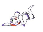 cute cute_fangs digimon digital_media_(artwork) flat_colors gomamon looking_at_viewer lying male mohawk on_back one_eye_closed open_mouth seal solo tempestar tongue tongue_out wink 