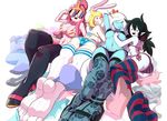  adventure_time ass belt bikini black_hair blonde_hair blue_skin boots breast_grab breasts clothes_removed fionna_the_human_girl gashi-gashi grabbing grey_skin ice_queen large_breasts looking_at_viewer looking_back marceline_abadeer multiple_girls pink_hair pink_skin pointy_ears princess_bonnibel_bubblegum sandals shorts shorts_around_one_leg silver_hair sunglasses swimsuit sword thighhighs underboob weapon white_hair yuri 