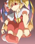  ascot bad_id bad_pixiv_id blonde_hair commentary_request flandre_scarlet hat kamu_jin red_eyes ribbon short_hair side_ponytail solo touhou wings 