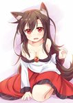  animal_ears bare_shoulders brown_hair fang frilled_sleeves frills imaizumi_kagerou long_hair md5_mismatch niiya open_mouth red_eyes solo tail touhou wolf_ears wolf_tail 