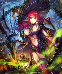  breasts hat lantern large_breasts long_hair navel pointy_ears red_eyes red_hair solo thighhighs yui_(niikyouzou) 