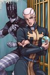  2boys belt cd enrico_pucci hage_tashuumi jojo_no_kimyou_na_bouken male_focus multiple_boys prison_cell robe stand_(jojo) stone_ocean white_hair whitesnake_(stand) 