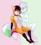  &lt;3 2015 affection anthro blue_eyes cahracter: canine chrarcter: eyewear faxy fox friends fur glasses hair love male mammal romantic simple_background smile tender tinymars tirominos white_fur 