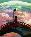  above_clouds akashia bad_id bad_pixiv_id bunny cloud fantasy ground_vehicle highres lamppost looking_afar original pointing pointing_forward railing solo standing train 