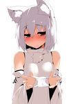  animal_ears blush breasts inubashiri_momiji large_breasts looking_at_viewer panties panties_day red_eyes short_hair simple_background solo tera_zip touhou underwear white_background white_hair wolf_ears 