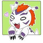  &lt;3 ambiguous_gender claws digimon fangs feral fur gomamon hair long_ears mammal markings mohawk open_mouth seal simple_background teeth ユーノシン 