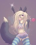  akukun anthro arctic_fox bubble_gum candy canine clothing fluffy food fox fur kolae legwear lollipop male mammal purple_eyes sparkle 