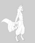  2015 anthro bulge canine clothed clothing half-dressed male mammal monochrome rinnik simple_background solo topless wolf 