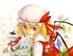  bad_id blonde_hair female flandre_scarlet flower gradient gradient_background hat max0201 red_eyes solo touhou 