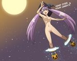  blue_eyes boots breasts face flying full_moon gradient gradient_background haganemaru_kennosuke halloween hard_translated hat moon night night_sky nude original pumpkin purple_hair pussy short_twintails sky solo translated twintails uncensored wallpaper witch_hat 