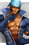  aogiri_(pokemon) bandana beard blue_gloves character_name dark_skin dark_skinned_male facial_hair gairen gloves male_focus muscle pokemon pokemon_(game) pokemon_oras popped_collar red_eyes signature solo upper_body 