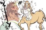  2boys blush centaur chiron_(fate) dated fate/grand_order fate_(series) long_hair male_focus monster_boy multiple_boys red_hare_(fate/grand_order) simple_background sparkle white_background 