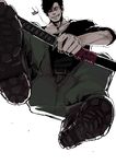  86_(artist) absurdres boots dog_tags gangsta highres katana male_focus nicolas_brown solo sword weapon 