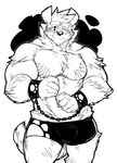  anthro biceps big_muscles black_and_white bulge canine chest_tuft clothing dog fur joey kokuhane male mammal monochrome muscles one_eye_closed pecs solo strong tuft underwear wink 