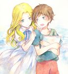  anna_(omoide_no_marnie) blonde_hair blue_eyes brown_hair hibiki_(bagawa) long_hair marnie multiple_girls omoide_no_marnie short_hair sketchbook traditional_media watercolor_(medium) 