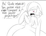  2015 ambiguous_gender anthro dialogue elpatrixf french_text gardevoir laugh mega_evolution mega_gardevoir nintendo open_mouth pok&eacute;mon pok&eacute;morph solo text video_games 