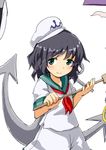  anchor bad_id bad_pixiv_id bandana black_hair blush commentary_request dai-erie green_eyes hat jewelry ladle looking_at_viewer lovestruck murasa_minamitsu ring sailor_hat school_uniform serafuku short_hair shorts solo_focus touhou unzan 