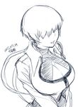  breasts cleavage cleavage_cutout dated greyscale hair_over_eyes large_breasts long_hair monochrome shermie sketch solo the_king_of_fighters tsukudani_(coke-buta) 
