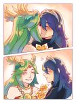  2girls absurdres bare_shoulders blue_eyes blush breasts dress eyes_closed fire_emblem fire_emblem:_kakusei flower frogbians green_eyes green_hair highres jewelry kid_icarus kiss long_hair lucina multiple_girls nintendo palutena smile super_smash_bros. super_smash_bros._ultimate tiara very_long_hair yuri 