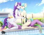  2015 aged_up anthro anthrofied areola barefoot big_breasts blue_hair blush breasts clothing coco_pommel_(mlp) cutie_mark darkhazard dragon earth_pony equine eyes_closed female friendship_is_magic fur group group_sex hair half-closed_eyes hand_holding horn horse humanoid_feet long_hair lying male male/female mammal my_little_pony nipples on_back on_top one-piece_swimsuit open_mouth oral outside plantigrade pony purple_hair rarity_(mlp) scalie sex spike_(mlp) swimming_pool swimsuit threesome tongue tongue_out unicorn water white_fur 