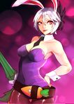  1girl artist_request breasts bunny_ears bunny_girl bunnysuit carrot collar glove league_of_legends lipstick pantyhose red_eyes riven_(league_of_legends) short_hair sword tie white_hair 