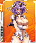  blue_eyes breasts knight large_breasts lilith-soft mole oohashi_takayuki purple_hair sweat taimanin_asagi taimanin_asagi_battle_arena tongue_out yuti_rudin 