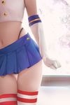  black_panties duong_tich_vi duplicate elbow_gloves gloves highres kantai_collection legs making_of navel panties photorealistic shimakaze_(kantai_collection) skirt solo standing striped striped_legwear thighhighs thong underwear unmoving_pattern white_gloves zettai_ryouiki 