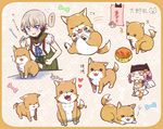  bone chibi dog dog_food gakkou_gurashi! hair_ornament hairclip hat heart kirikuchi_riku multiple_girls naoki_miki school_uniform short_hair suspenders takeya_yuki taroumaru_(gakkou_gurashi) x_hair_ornament 