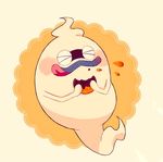 adenade blush closed_eyes eating food food_on_face ghost licking_lips no_humans purple_lips simple_background solo tongue tongue_out whisper_(youkai_watch) youkai youkai_watch 