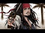  bandanna beard brown_eyes brown_hair disney earrings eyeshadow face facial_hair gradient gradient_background gun jack_sparrow jewelry johnny_depp makeup male_focus mustache pirate pirates_of_the_caribbean solo weapon 