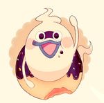  blush doughnut food food_on_face ghost looking_at_viewer no_humans open_mouth purple_lips simple_background solo whisper_(youkai_watch) youkai youkai_watch 