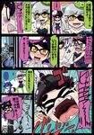  :d aori_(splatoon) black_hair blue_hair blush breast_grab breasts check_translation cleavage closed_eyes commentary detached_collar domino_mask earrings fangs food food_on_head gloves grabbing grey_hair gununu highres hotaru_(splatoon) inkling jewelry long_hair mask medium_breasts mole mole_under_eye multiple_girls object_on_head open_mouth pointy_ears punishment_game short_hair smile splatoon_(series) splatoon_1 squidbeak_splatoon sushi sweat symbol-shaped_pupils tears tentacle_hair translation_request turn_pale usa_(dai9c_carnival) white_gloves yellow_eyes 
