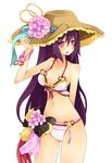  arashiya bad_id bad_pixiv_id bikini flower hat hat_flower kasumi_(shironeko_project) long_hair purple_eyes purple_hair ribbon shironeko_project solo swimsuit very_long_hair 