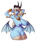  2015 alpha_channel amber_eyes armlet bandage big_breasts big_nipples blue_lips blue_nipples blush bracelet breasts demon ear_piercing female horn jewelry lips looking_at_viewer nails navel necklace nipple_piercing nipples nude piercing pointy_ears pussy rebeccacablah solo spikes thick_lips thick_thighs wide_hips wings 