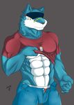  abs anthro canine clothed clothing digimon fur half-dressed looking_down machgaogamon male mammal manly muscles navel necklace nipples pants pecs shinobiya shirt solo standing underwear wolf 