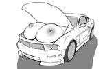  big_breasts breasts car female ford ford_mustang huge_breasts inanimate monochrome simple_background solo unknown_artist what 