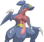  abs animal_genitalia anus black_sclera feral garchomp genital_slit male muscles nintendo penis pok&eacute;mon sharp_teeth simple_background slit solo tapering_penis teeth tongue tongue_out video_games white_background wide_hips yellow_eyes サ～もん 
